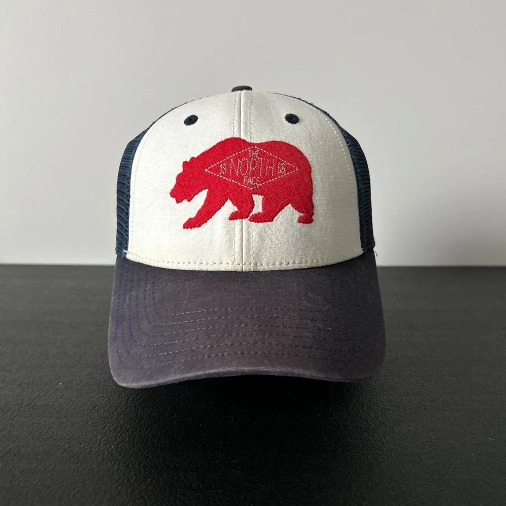 The North Face Trucker Hat Cap Snap Back Adjustable Blue Bear Logo Outdoor Adult